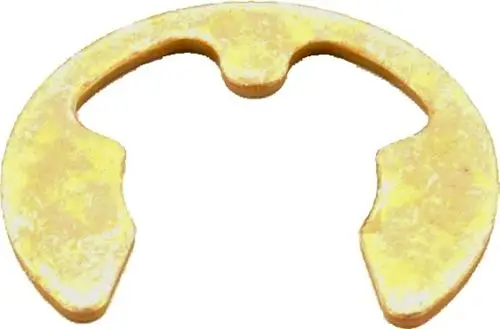 Gelbe Sicherungsklammer mit offener Form, zur Sicherung von Bauteilen, hergestellt von WOLF. Schafft eine solide Verbindung in mechanischen Anwendungen.